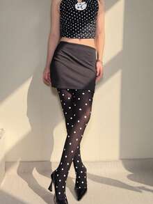 1 Pair Retro Polka Dot Velvet Printed Pantyhose For Women - Black - View 4