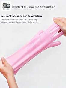 Silicone Dishwashing Gloves, Reusable Waterproof Rubber Gloves For Household Cleaning - 1 Pair - View 2