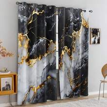 2件裝高解析度數位黑金大理石紋裝飾窗簾，聚酯纖維材質，穿孔設計，安裝方便，半透明隱私保護，可機洗與手洗，適用於臥室、辦公室、廚房、客廳、書房、居家裝飾 - 彩色 - 查看 6