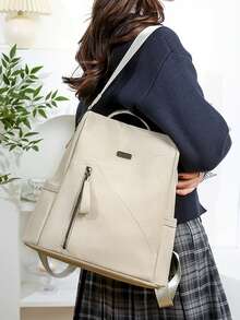 Zaino antifurto di moda da donna per viaggi e scuola, adatto per computer portatile - Beige - Visualizzare 2