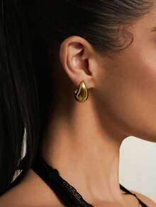 1 对优雅别致的金色泪珠耳环，适合女性日常佩戴、约会、派对 - 金色 - 查看 1
