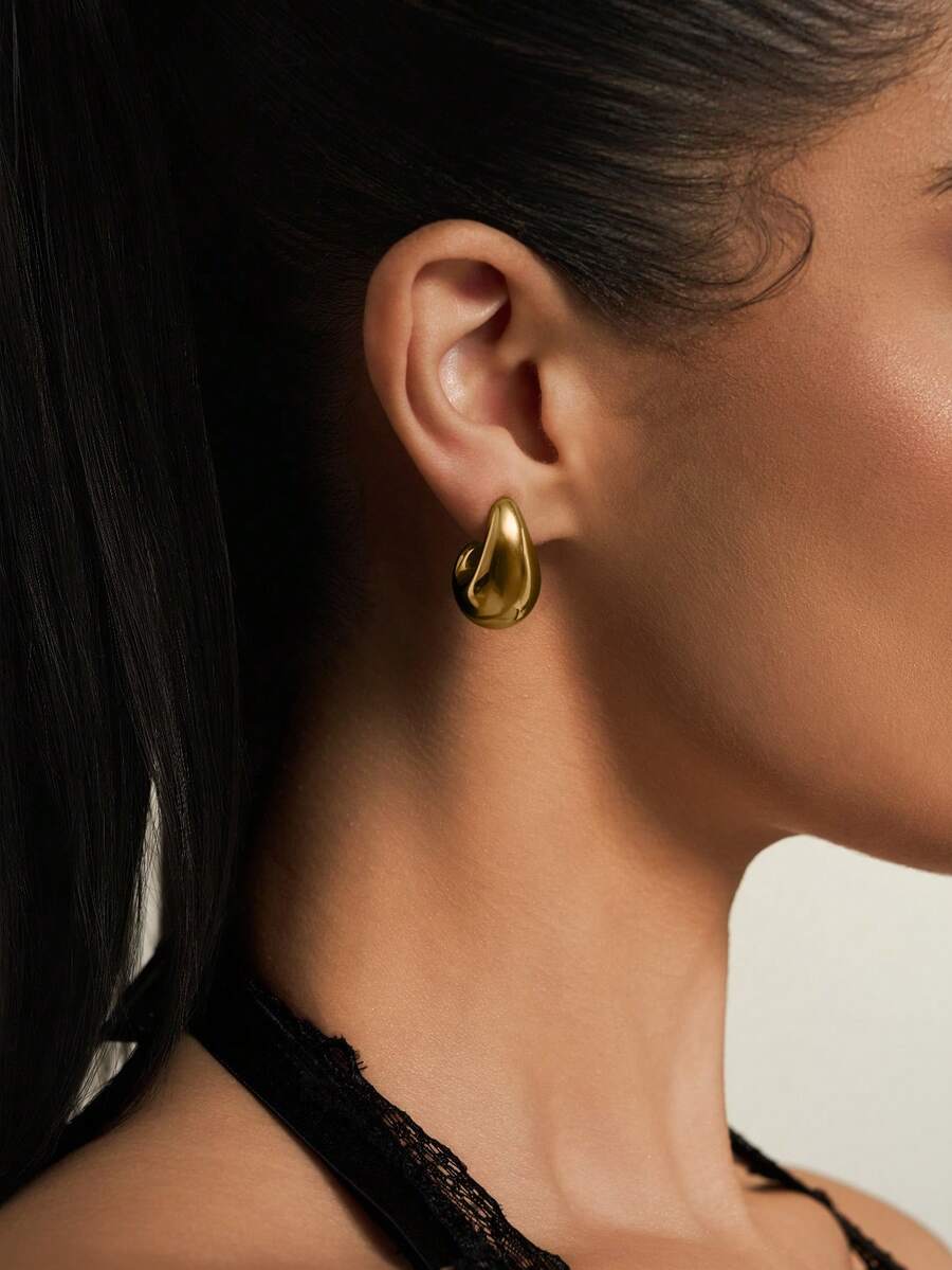 1 对优雅别致的金色泪珠耳环，适合女性日常佩戴、约会、派对 - 金色 - 查看 1