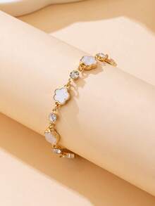1pc New Luxury Delicate Mini White Clover Bracelet, Refreshing Summer Elegant Chic Design (No Gift Box) - White - View 4