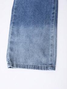 Jeans décontractés vintage lavés bleus amples à jambe droite pour préadolescents, vêtements de tous les jours et automne/hiver pour préadolescents - Bleu azur - Voir 5