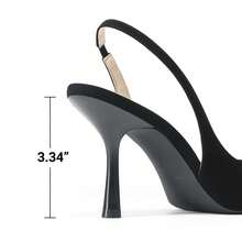 Women's Slingback Kitten Heels Pointed Toe Stiletto D'Orsay Pumps – Closed Back Dress Shoes For Wedding, Work, And Comfort - 黑色 - 查看 7