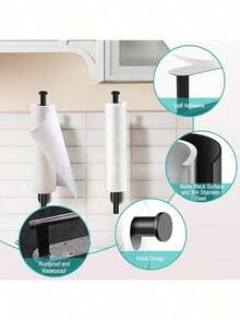 Self-Adhesive & Drillable Paper Towel Holder, Stainless Steel Towel Rack With Anti-Drop Design, Wall Mounted Roll Holder For Kitchen & Bathroom - Black - View 7