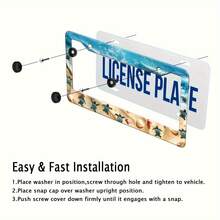 1PC Cute Beach Turtle License Plate Frame Metal Aluminum Rustproof Car Accessories Suitable For USA Canada Standard Women's Men's 2-Hole With Screw Cap - 6.3X12.2 Inches (16x31 Cm) - View 7