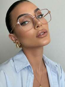 1 chiếc kính vuông đơn giản, đa năng, kiểu dáng unisex, gọng bán kim loại, không cần độ. - Rượu sâm banh - Xem 10