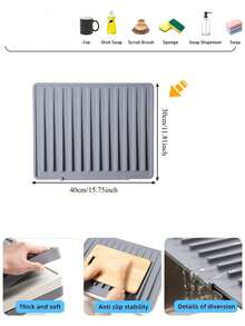 1pc Thick Silicone Kitchen Sink Mat | Non-Slip, Heat-Resistant, Waterproof Sink Countertop Drain Mat With Drain Groove - Easy To Clean, Rollable Dish Drying Mat To Protect Utensils, Plates And Countertop. - Multicolor - View 8