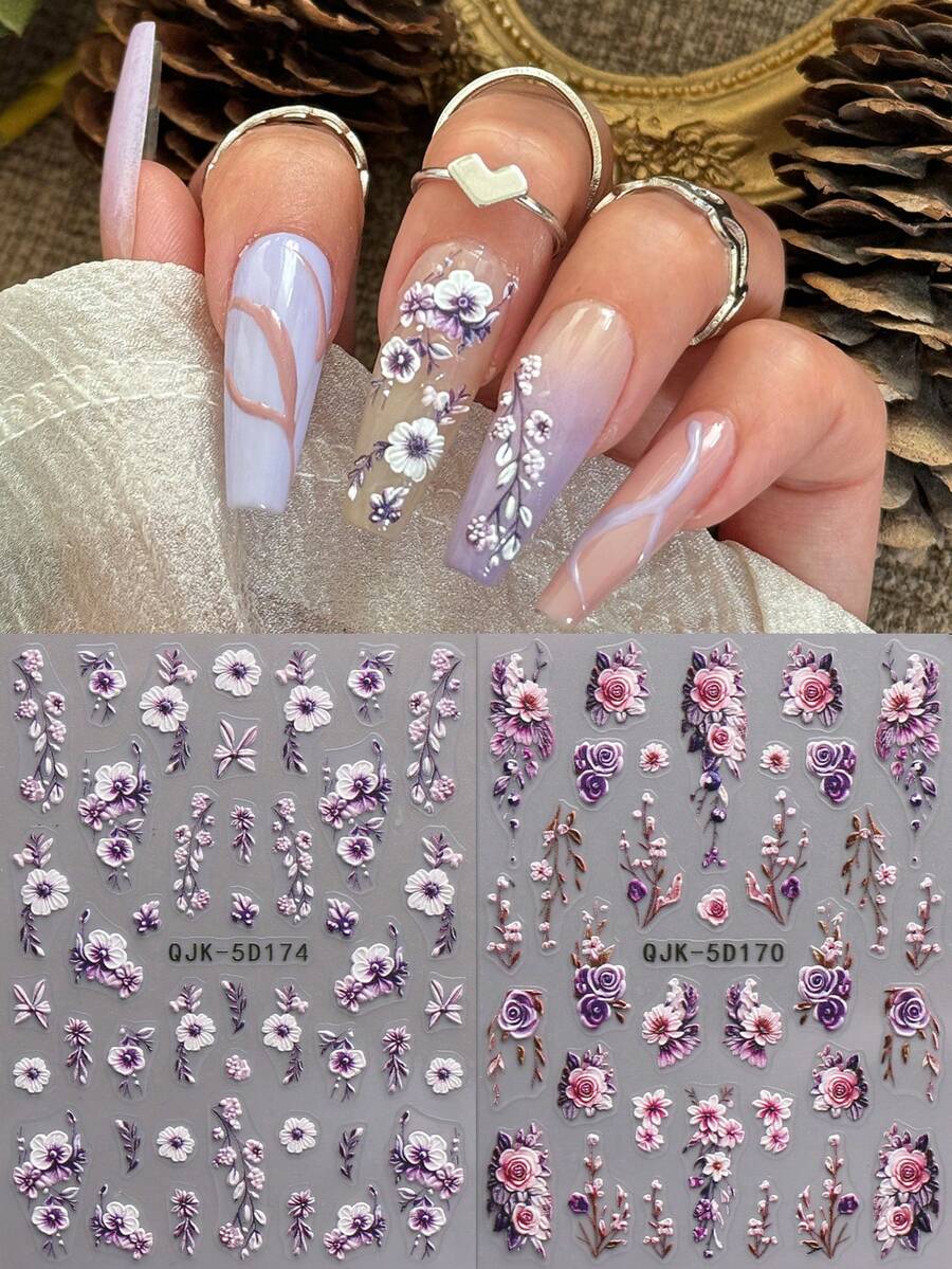 2片装豹纹闪光美甲贴纸，3D立体贴纸，豹纹图案，线条设计，适用于音乐节、婚礼季、嘉年华主题，易于粘贴，可用于美甲装饰、DIY、节日礼物、Y2K风格