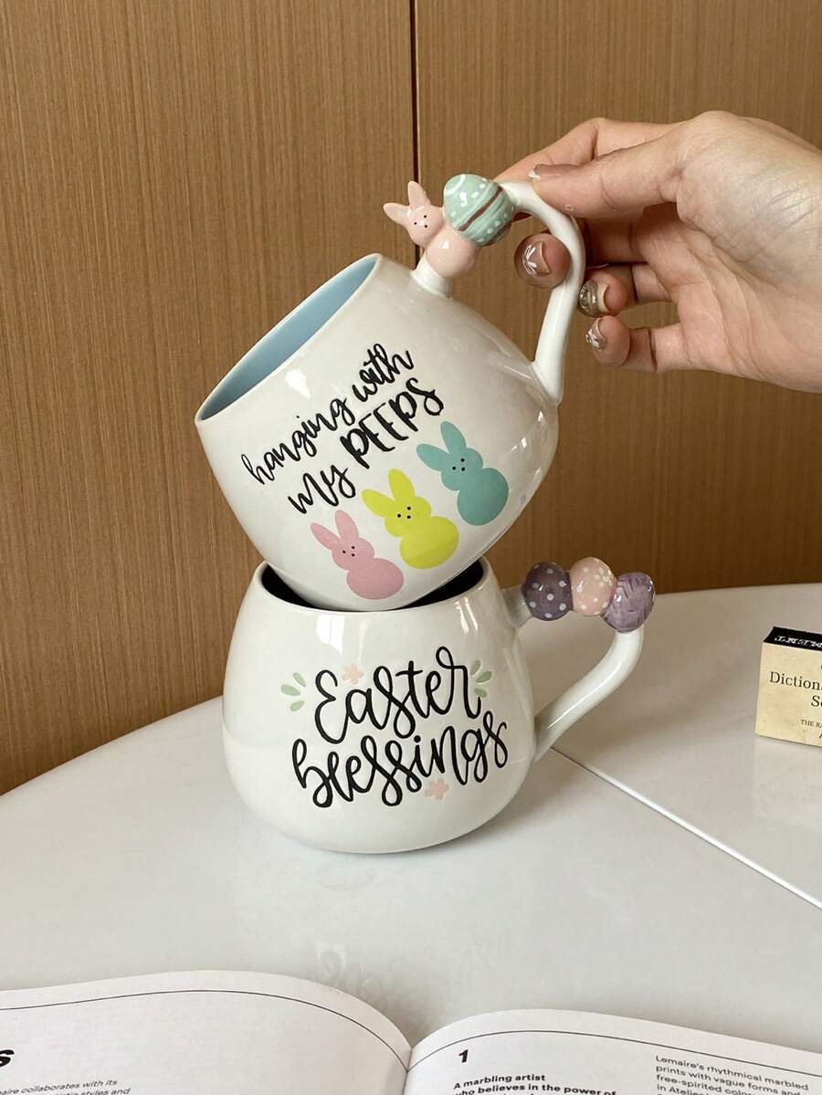 1个复活节兔子蛋马克杯，创意3D兔子蛋陶瓷马克杯设计，适合家居客厅和卧室，可用作早餐杯、下午茶杯、拉花杯、节日聚会杯、送礼佳品，也是复活节假日礼物的理想之选。