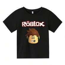 2025 Robloxing Kid T-Shirt Boys Game Sports Cotton T-Shirt Child Cartoon Short Sve Top Casual Street Haruku Clothes Black,Loose Short Sleeve T-Shirt,Short Sleeved Single-Sided Printed T-Shirt Fashion Print Casual T-Shirt,100% Cotton Short Sleeve Casual Tee, Patterned Printed Short Sleeved Top T-Shirt. Mommy And Daughter Matching Outfit - 黑色 - 查看 6