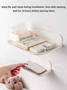 Practical Foldable Wall-Mounted Shelf For Bathroom Toilet Side Storage Of Mobile Phones, Tissues, Incense, Kitchen Spice Storage, Bedside Folding Storage, Dormitory Small Items Like Mobile Phones, Glasses, Lipstick Cosmetics Storage Rack, No-Drilling Towel And Bath Towel Storage Rack, Also Suitable For Set-Top Box Storage, WiFi Wireless Router Organization Rack, Household Multi-Functional Storage Rack. - White - View 3