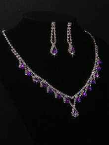 Bridal Jewelry Set, Purple/Blue/Red Necklace & Earrings Set, Wedding Dress Accessories, Necklace & Earrings For Women, Stage Performance Decorations - necklace+earring set - View 3