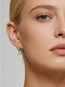 1件S925纯银镀18K金立方氧化锆花朵星月耳环，甜美时尚，优雅精致，女士耳环 - 金黃色 - 查看 10