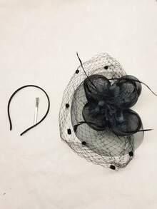 1顶女士花卉茶会帽，时尚迷人头饰发夹，肯塔基德比帽 - 黑色 - 查看 3