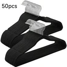 50pcs Black Velour Home Use Anti-Skid Clothes Hanger-Perfect For Various Clothing Items,Spring,Minimalist,Summer Tops - View 8