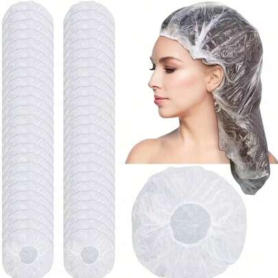 50pcs/100pcs Extra Long Disposable Transparent Plastic Shower Cap - Suitable For Women With Thick Long Hair, Braids And Weaves, High Elasticity Quality Hair Cover, For Travel, Spa, Salon, Home Use, Safely Covers Hair, Stretchable Shower Cap