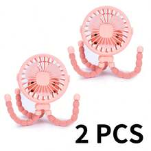 2pcs Octopus Baby Stroller Fan ,USB Rechargeable Portable Silent Fan , Mini Handheld Foldable Trip Fan With Led Night Light ,Multifunctional Desktop Fan With Adjustable Angle , Bending & Twist Free ,3 Adjustable Speeds Desk Fan For Baby's Room, Camping Accessories ,Travel , Live Streaming ,Can Be Hung,Placed Or Wrapped Around - Hồng 2 miếng - Xem 10