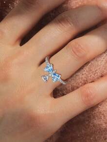 1PC Sliver Butterfly-Shaped Design Ring, With With Oval Gemstone Ring,Luxury And Unique For Women Wedding And Banquets, Daily Decor Jewelry Gift - 彩色 - 查看 8