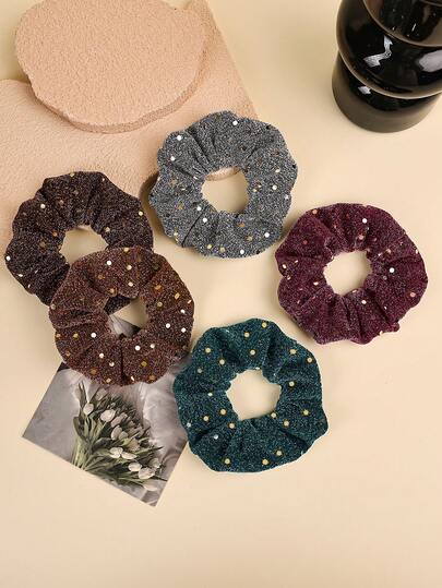 5pcs Multicolor Glitter Women's Party Hair Scrunchies, Suitable For Women's Hairstyle Decoration