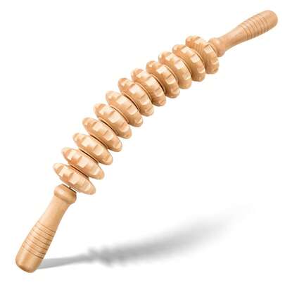Con lăn massage sợi gỗ 12 bánh cho chân và đùi - Dụng cụ massage cầm tay giúp giảm đau cơ, dẫn lưu bạch huyết và tạo hình - Máy massage chống cellulite dành cho cả nam và nữ