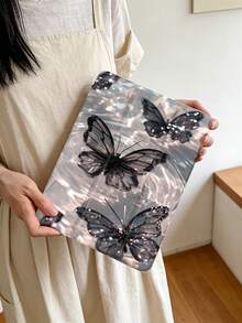 1pc Black Butterfly Wave Pattern Design Flat Protective Case, Compatible With 10.2 Inch 2021/2020 10th/9th/8th Gen, (A16) 11 Inch 11th Generation 2025, Compatible With Samsung Galaxy Tab A8 10.5 Inch 2022, / Tablet Protective Case, With Pen Slot, Support Auto Sleep/Wake Cover - Multicolor - View 1