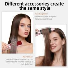 UKLISS 女士五合一热风造型器，离子吹风梳，带液晶显示屏，3档风速设置，卷发功能及多种配件，防毛躁吹风梳 - 粉色 - 查看 9