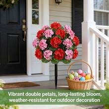 1束双色人造满天星花，抗紫外线，适用于户外庭院和婚礼装饰，带地插 - 紅色 - 查看 8