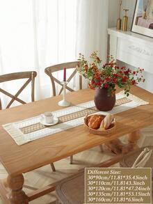 1 件复古钩针亚麻桌旗，带花边流苏，质朴的蕾丝桌面装饰，餐桌保护垫，适用于家庭、派对、婚礼装饰 - 彩色 - 查看 23