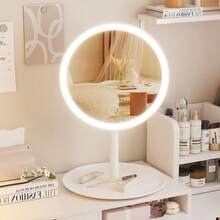Adjustable LED Makeup Mirror, Smart Tri-Color Light & Brightness Control, One-Touch Screen USB Charging, 180° Rotating Desktop HD Mirror, Detachable Storage Tray, Suitable For Bedroom, Bathroom, Bedside, Dorm, Great Gift For Mother's Day, Birthday, Women - Round - View 7