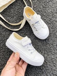 OPOEE White Canvas Shoes, Mid-Top Sneakers, Children's Canvas Shoes, Spring/Autumn Korean Style, Minimalist Boys/Girls Shoes, Fashion Low-Top Lace-Up Athletic Shoes, Classic Low-Top Canvas Shoes, Casual Skateboard Kids Shoes - White - View 6