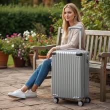 Expandable Carry-On Suitcase With Double Zippers, Durable ABS Structure, 4 Removable Wheels, 10kg Capacity, Carry-On Capacity, Adjustable Telescopic Handle, Secure Combination Lock - Silver - View 4