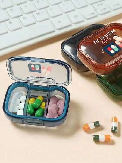 1pc Portable Mini Pill Box With "My Medicine Bag" And Pill Pattern,Portable And Minimalist Pill Organizer Medication Storage Box With 3 Compartments,Portable Travel Mini Pill Case, Waterproof Moisture-Proof Pill Storage Container,Must - Have Medical Accessory,Daily Healthcare Organizer,Suitable For Storing Medication And Other Small Itemsl,For Daily/Outdoor/Travel,Essential For Health - Conscious & On - The - Go Users