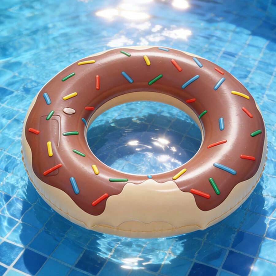 1pc Flotador de rosquilla inflable con diseño de chocolate y sprinkles, flotador de natación para adultos y niños flotador de piscina, juguete acuático, rosquilla inflable, verano, playa, piscina, accesorio de fiesta en la piscina, flotador para fotos, flotador de natación - Marrón - Ver 1