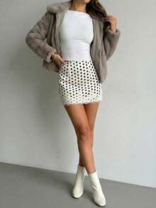 Chân váy vải dệt thanh lịch, in chấm bi, cạp cao, viền ren, dáng ôm sát, thích hợp mặc hàng ngày cho nữ (YY1246) - Màu be - Xem 8