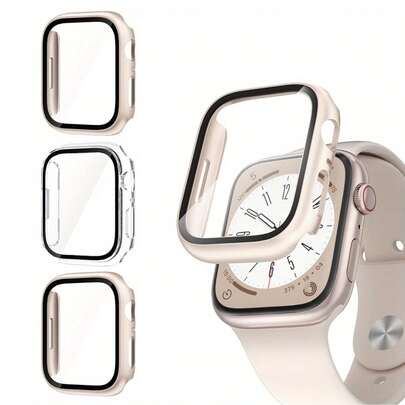 [3-Pack] Titanium Color/Transparent/Titanium Color Tempered Glass Screen Protector For Apple Watch Series 10/11 (42mm 46mm), 9H Hardness Tempered Glass, Shockproof, Full Protection, Ultra-Thin Design, Easy To Apply, High Transparency, Anti-Fingerprint, Anti-Scratch.