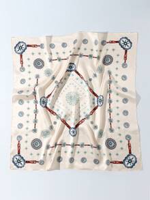 1pc Women's Fashion Western Pattern Bohemian Style Scarf - Versatile Ladies' Accessory Scarf, Made Of Polyester, Suitable For Daily Stylish Outfits - White - View 1