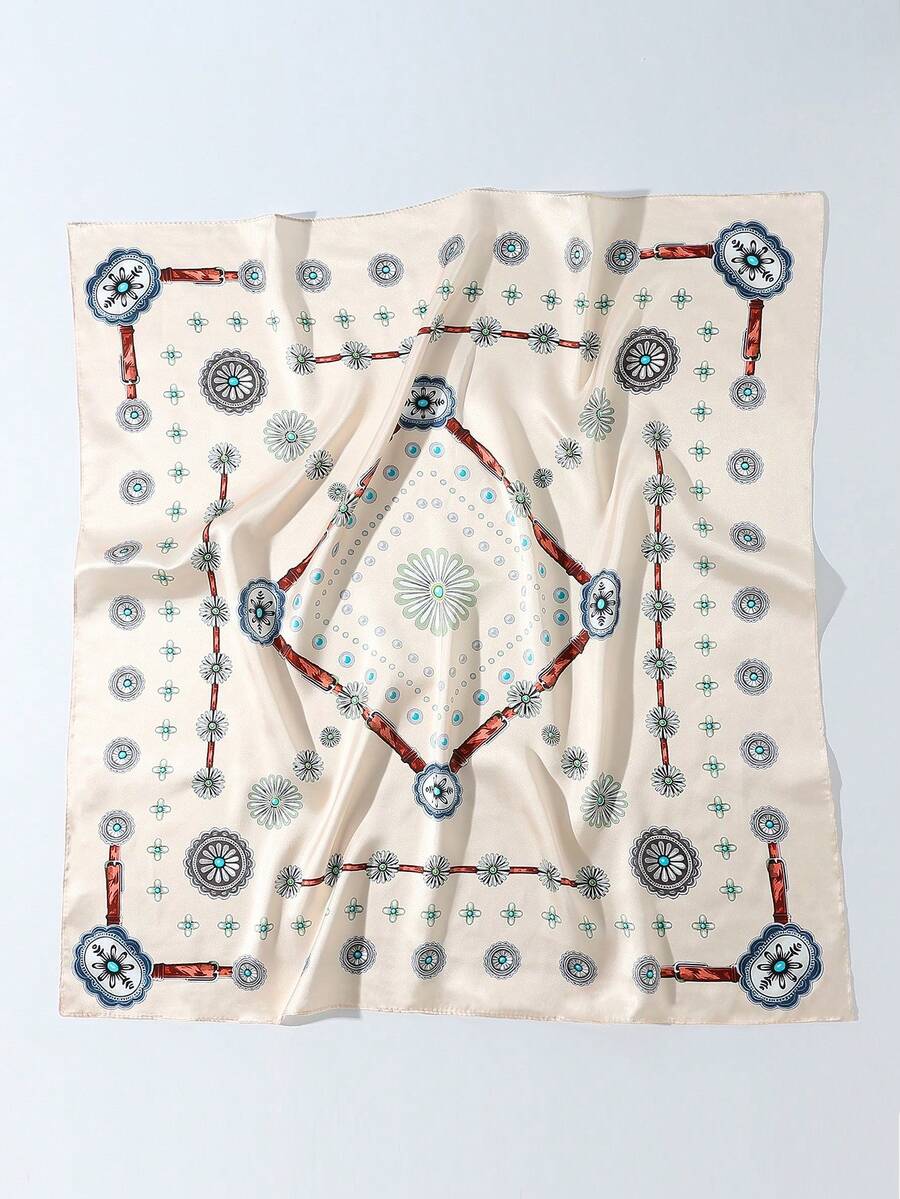 1pc Women's Fashion Western Pattern Bohemian Style Scarf - Versatile Ladies' Accessory Scarf, Made Of Polyester, Suitable For Daily Stylish Outfits - White - View 1