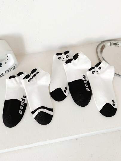 1 Pair Panda Print Non-Slip Breathable Comfortable Boat Socks For Women