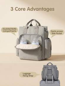 Unisex Baby Diaper Backpack, Suitable For Dads And Moms, With Diaper Pad, 16 Pockets, Pacifier Pouch, Large Capacity Travel Diaper Bag - Grey - View 4