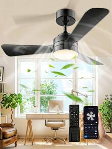 Ceiling Fans With Lights,28" Small Ceiling Fan Light, Easy-To-Install Ceiling Fans With Light And Remote,Low Profile Flush Mount Ceiling Fan , Dimmable, Small Ceiling Fan For Bedroom/Kitchen/Garage. - 黑色 - 查看 1