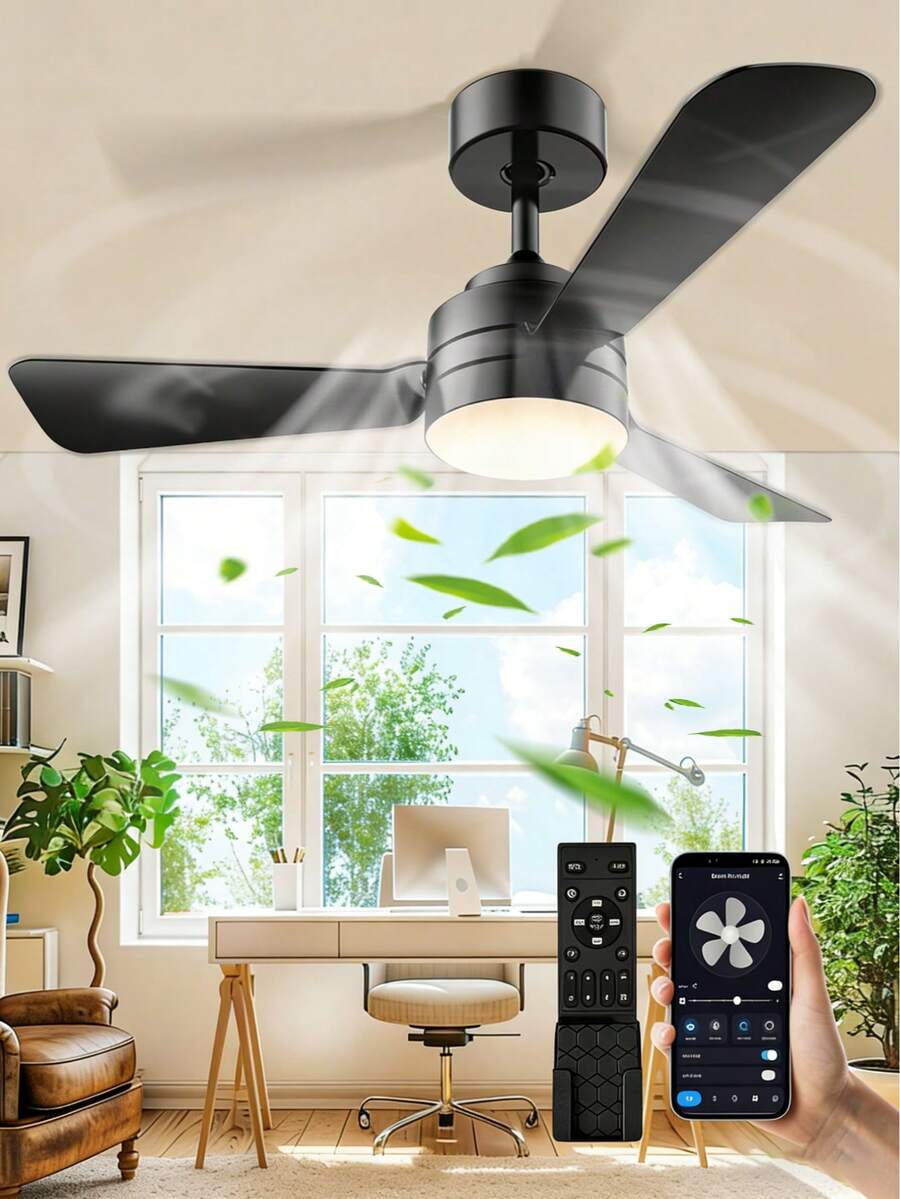 Ceiling Fans With Lights,28" Small Ceiling Fan Light, Easy-To-Install Ceiling Fans With Light And Remote,Low Profile Flush Mount Ceiling Fan , Dimmable, Small Ceiling Fan For Bedroom/Kitchen/Garage. - 黑色 - 查看 1