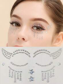1sheet Rhinestone DIY Facial Tattoo Sticker - White - View 8