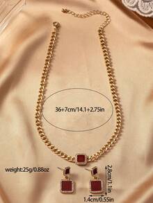 5pcs/Set Elegant Enamel Square Pendant Necklace, Bracelet, Ring And Earrings Set With Rhinestones For Women, Perfect For Daily Wear, Party, Festival And As A Gift For Women - 5 Pieces/set Necklace Bracelet Ring Earrings Set - View 11