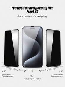 Privacy Tempered Glass Screen Protector 3pcs Anti-Spy Tempered Glass Screen Protector Compatible With Apple Devices Anti-Scratch Anti-Collision Oleophobic Coating Smooth Touch Compatible With Apple X/XR/6/7/8/11/12/13/14/15/16/16Plus/16Pro/16ProMax/16e/17/17 Air/17 Pro/17 Pro Max Series Spring Gift Birthday Anniversary Party - Black - View 3