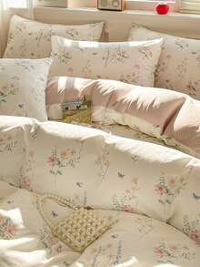 2026新款春季花卉图案优雅舒适卧室床上用品三件套，100%纯棉，含2个枕套和1个被套 - 彩色 - 查看 5