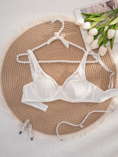 1pc Women's Lace Patchwork Underwire Soft Cup Comfortable Bra