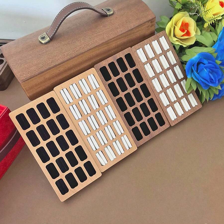 1pc Wooden Ring & Earring Display Tray, Sabili Wood Earring Holder Jewelry Storage Box - White - View 1