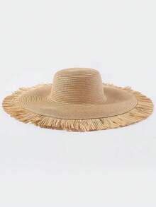 女士夏季草帽，韩式宽檐钩编帽，沙滩旅行防晒帽，可折叠时尚百搭遮阳帽 - 草帽 - 查看 3